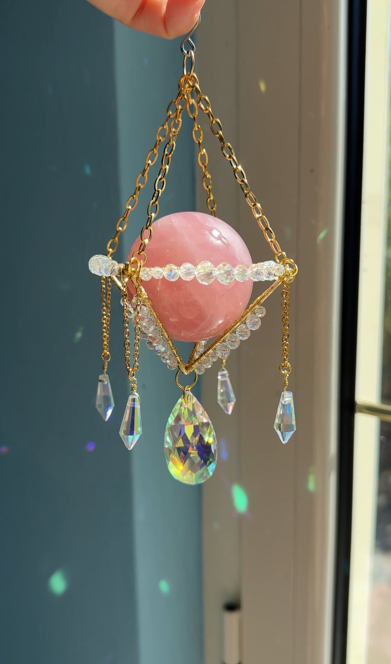 Geometrico con Sfera di Quarzo Rosa