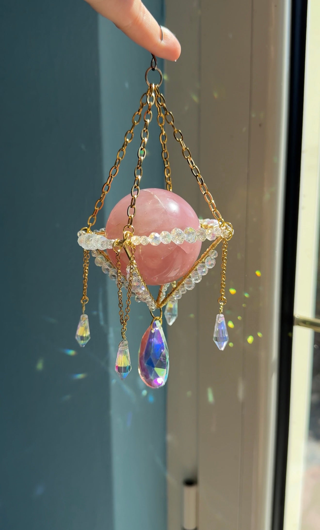 Geometrico con Sfera di Quarzo Rosa